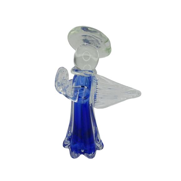 Glass Angel Blue Glass Figurine Art 6" Tall Kobal Blue Glass Angel Figure - Picture 2 of 7